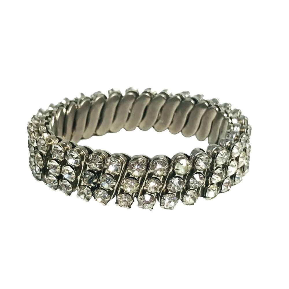Vintage Clear Rhinestone Sweetheart Expansion Bracelet Stretch Fit Made in Japan
